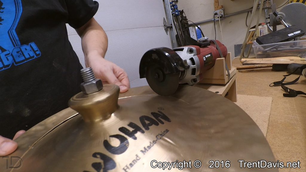 Fig. 2 - The first cymbal on the cutting jig.