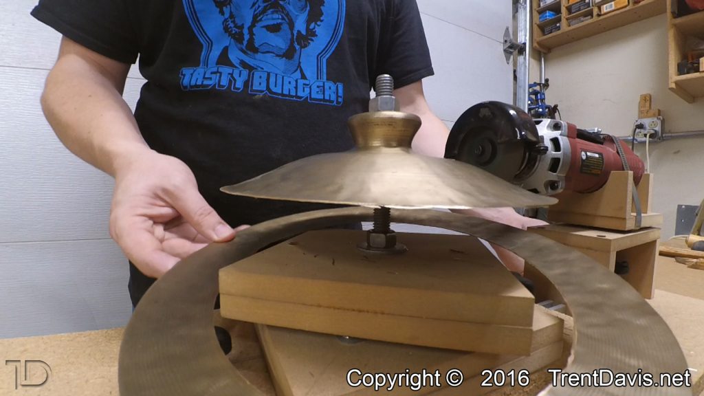 Fig. 4 - Just finished cutting down the second cymbal.