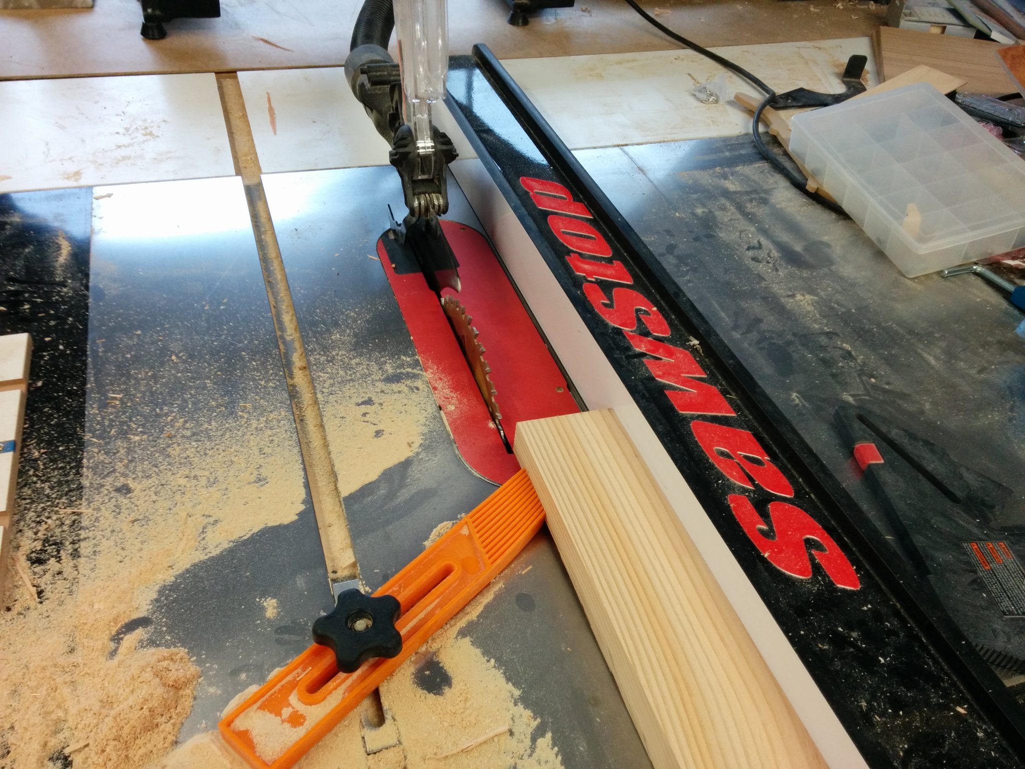 Milling the third side on the table saw.