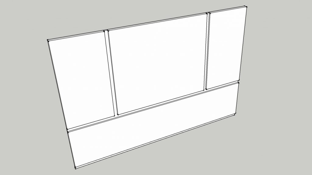 The back panel with two stopped dadoes, a full dado (technically a groove), and a rabbet.