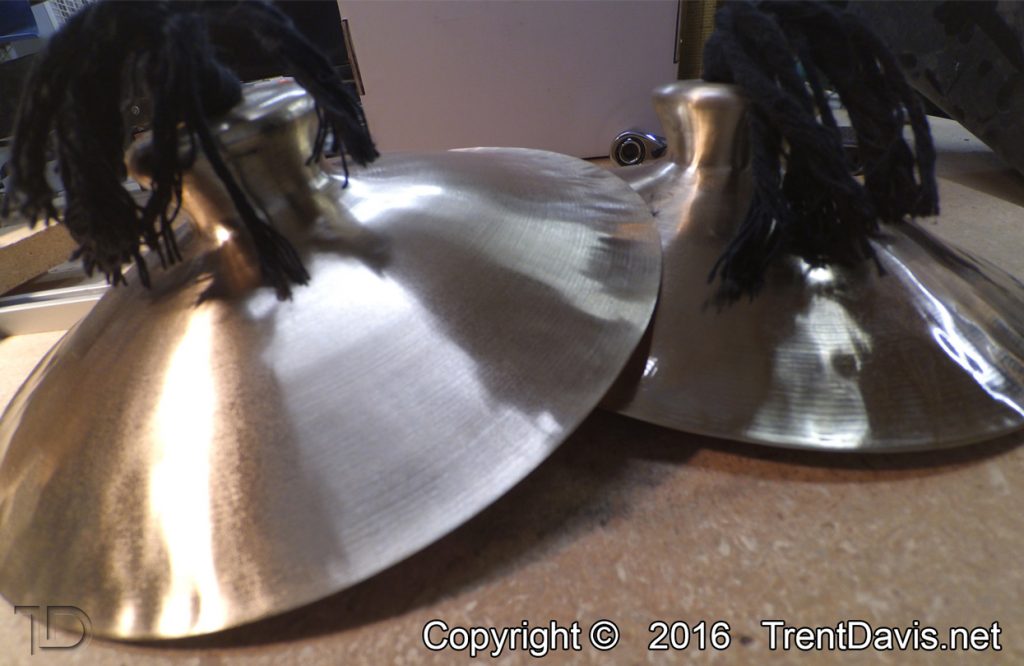 12" Wuhan "Lion" cymbals cut down to 8 1/4" hand cymbals.